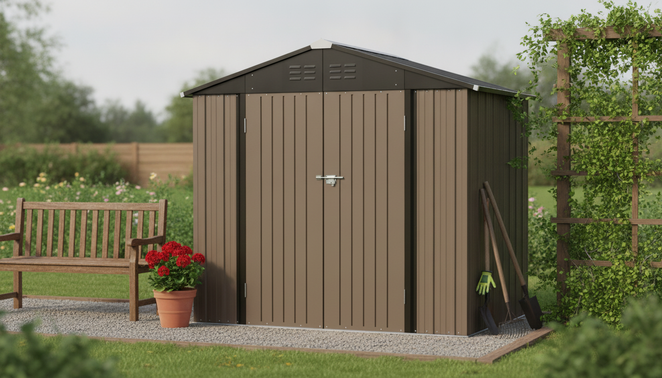 6x4 Brown Metal Storage Shed: Lockable Steel Tool Shed