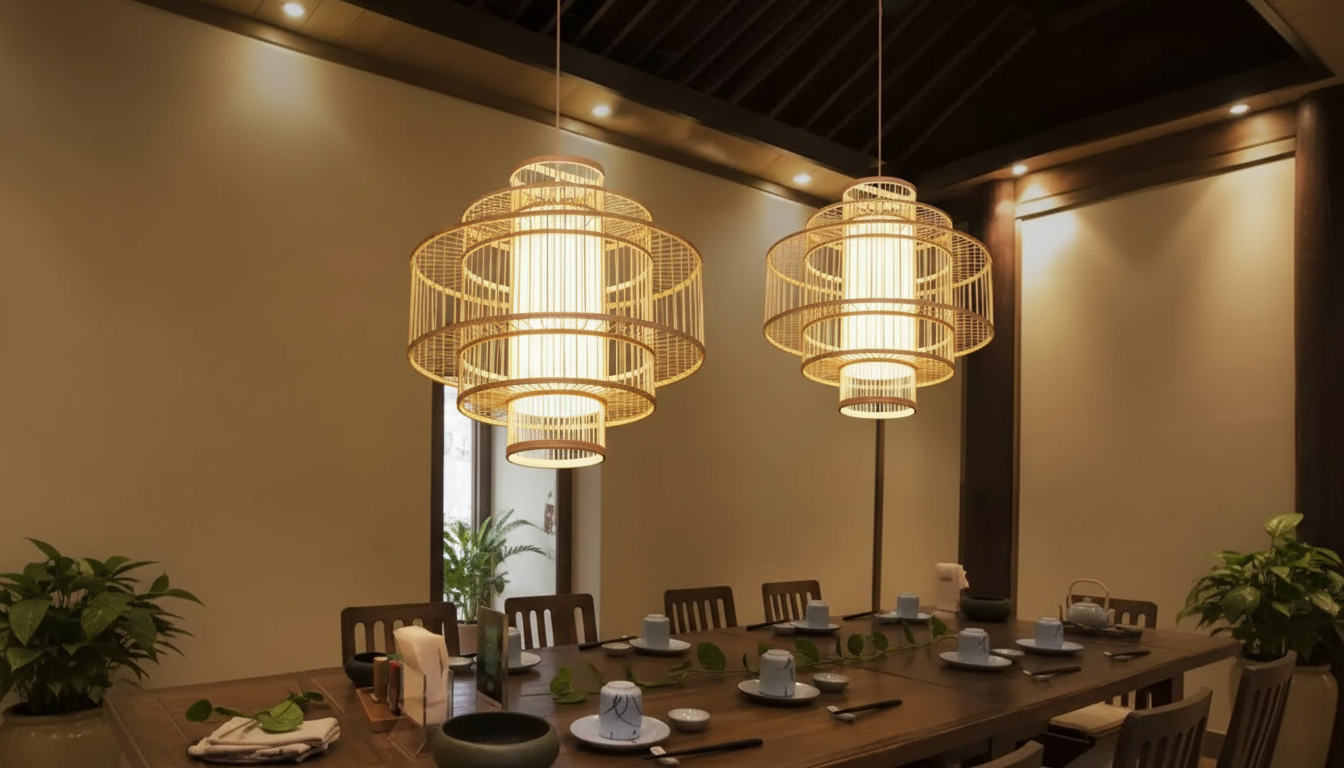 Bamboo & Rattan Pendant Chandelier: Soft Resort Glow