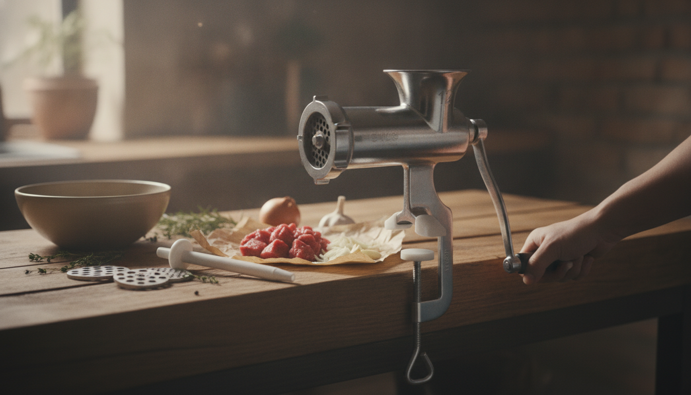 Clamp-On Manual Stainless Meat Grinder: No-Power Prep