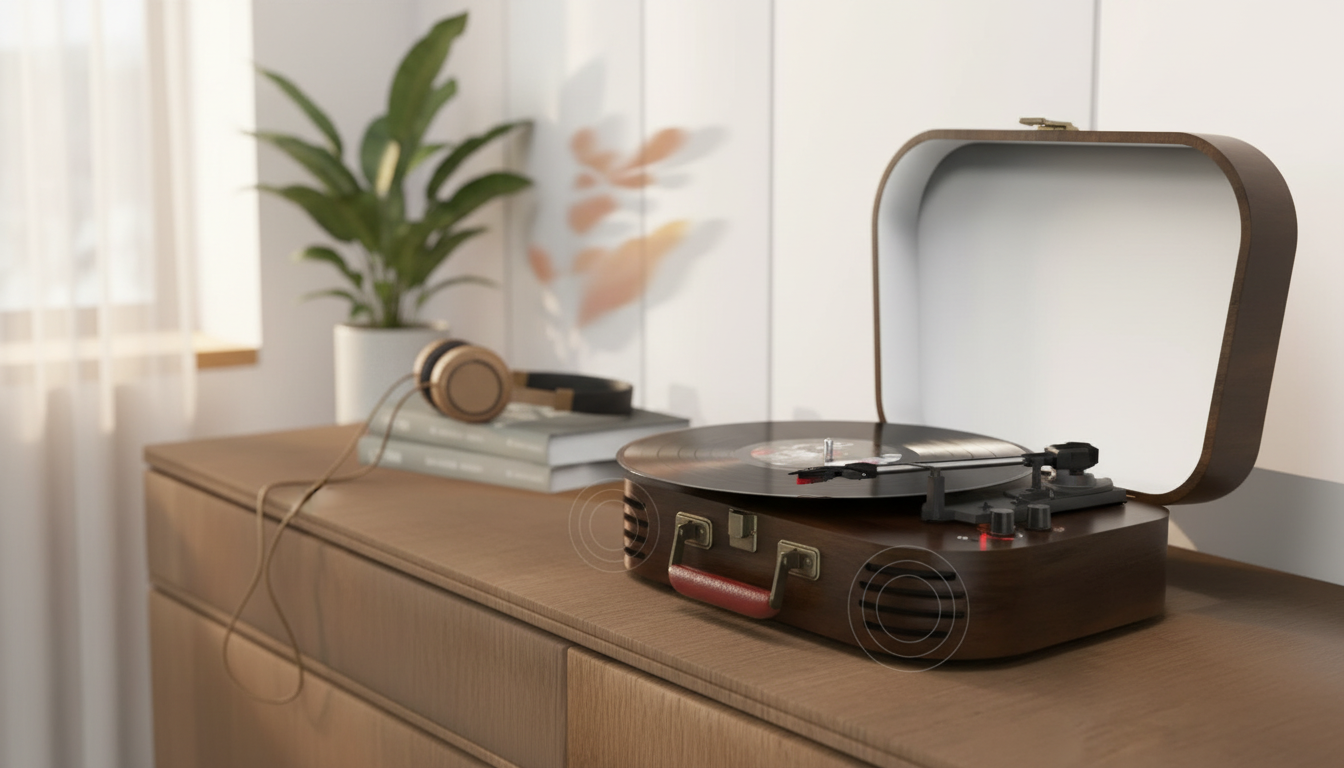 Vintage 3-Speed Bluetooth Record Player: RCA, USB, AUX