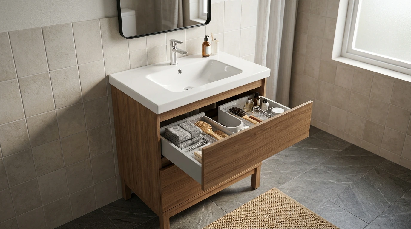 30-Inch Vanity with Drawers: Ceramic Basin, Less Clutter