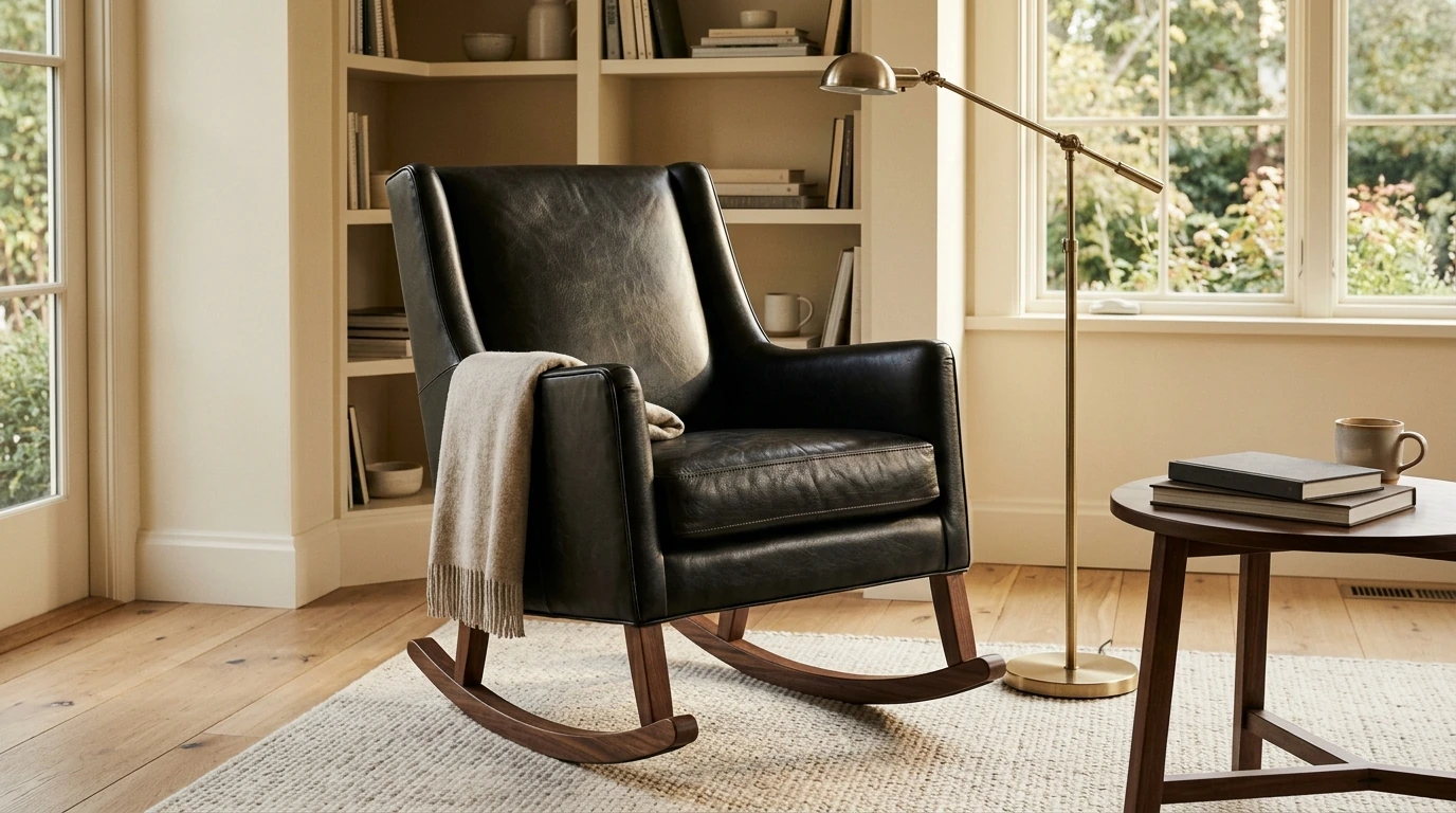 Ebony Leather Rocking Chair: Quiet Luxury Comfort