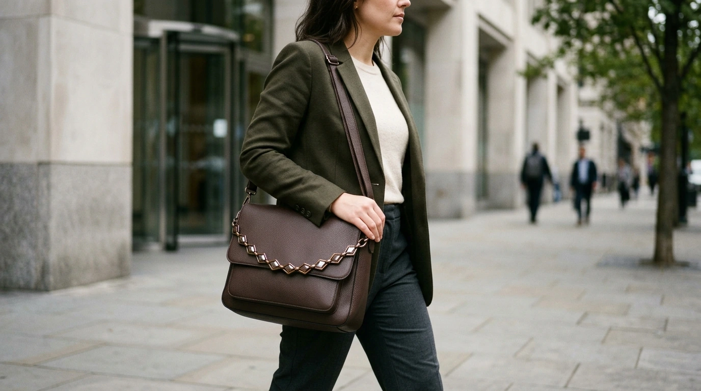 Large-Capacity Leather Crossbody Bag with Diamond Chain