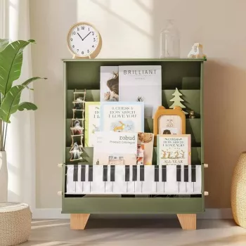 Natural Wood 4-Tier Kids Bookshelf with Toy Storage
